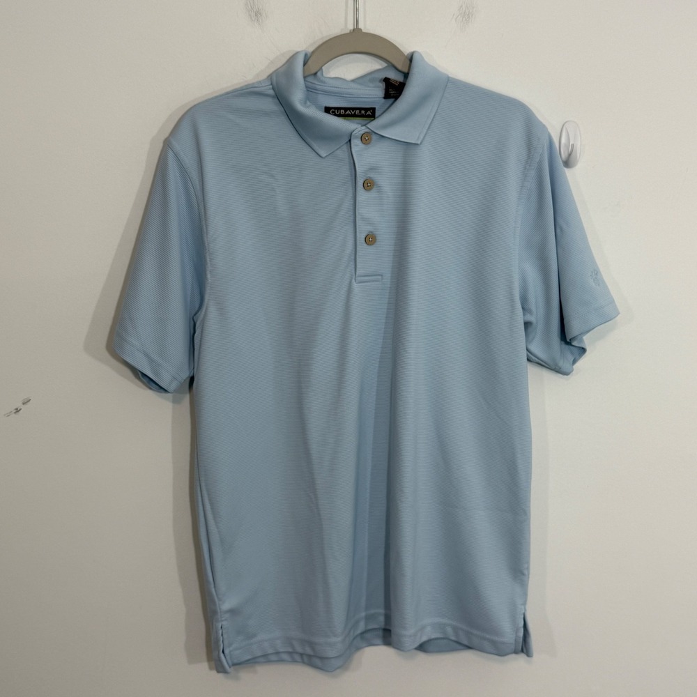 Cubavera Mens Polo Shirt Medium Light Blue Textured Golf  Resort Casual